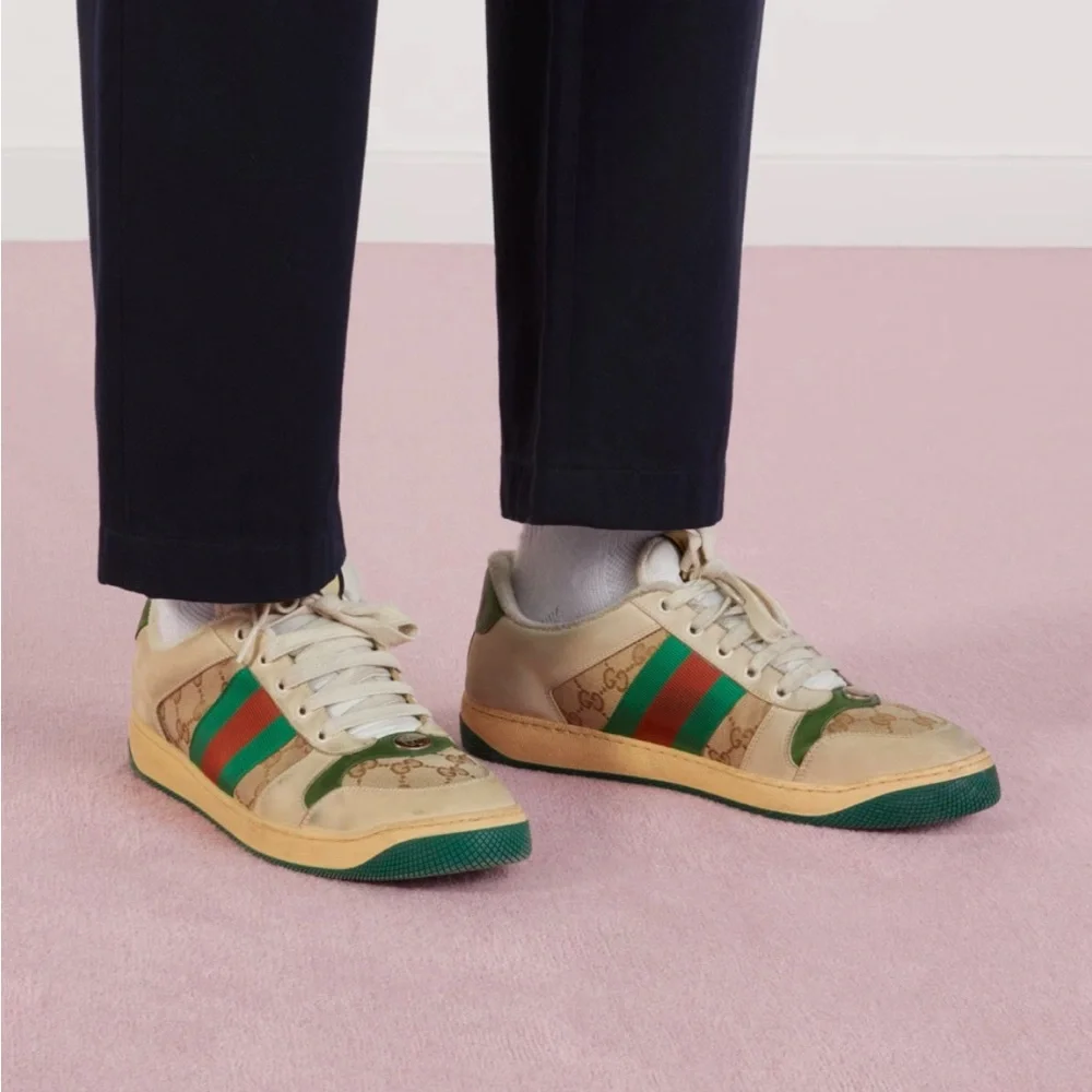 Gucci Green and Cream Vintage Sneakers size US 8.5 IT 42